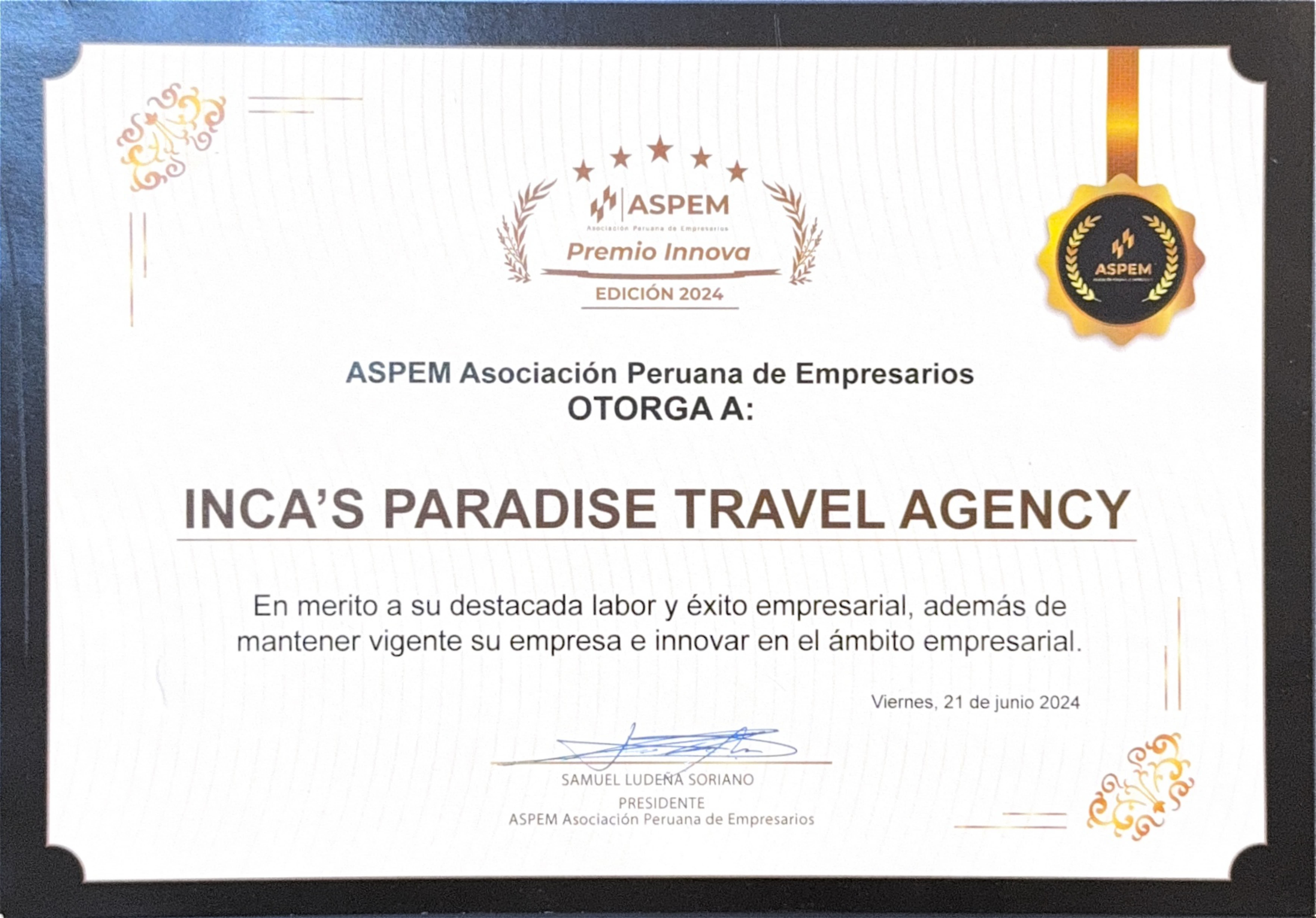 Premio Innova 2024 – Asociación Peruana de Empresarios (ASPEM)